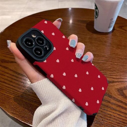 New White Hearts on Red Textured iPhone Soft Silicone Case
