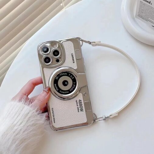 Luxury 3D Retro Colorful Camera Lanyard Strap iPhone Soft Case
