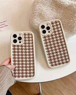 Winter Brown Plush Grid Fabric iPhone Soft Silicone Case