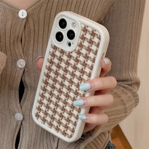 Winter Lattice Plush Grid Fabric iPhone Soft Silicone Case