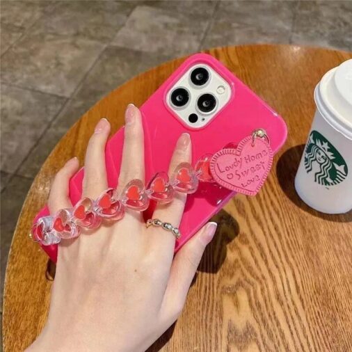 3D Heart Bracelet Hot Pink Glossy Soft Silicone iPhone Case