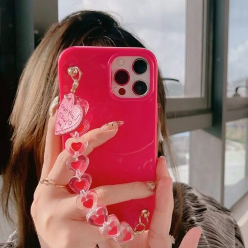 3D Heart Bracelet Hot Pink Glossy Soft Silicone iPhone Case