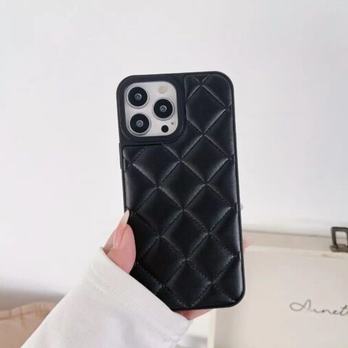 Classic Diamond Grid Luxury Leather iPhone Hybrid Silicone Case