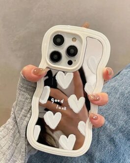 Wavy White Hearts Mirror iPhone Hybrid Silicone Case