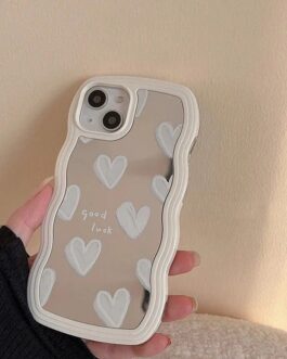 Wavy White Hearts Mirror iPhone Hybrid Silicone Case