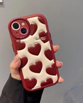 Red Hearts Leather Sponge iPhone Soft Silicone Case