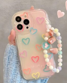 Colorful Hearts Lanyard Pink iPhone Soft Silicone Case