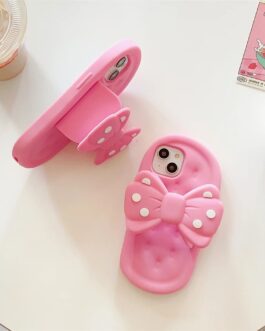 3D Bow Knot Slippers Stand Rubber Silicone Case For iPhone 13 & iPhone 14