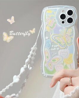 Colorful Butterfly Crystal Lanyard Transparent iPhone Soft Case