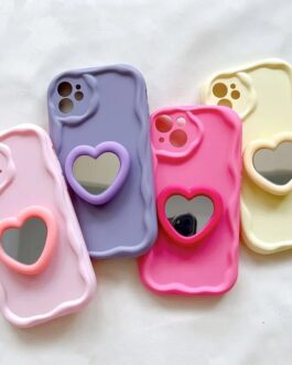 New Wavy Edge With Heart Mirror Phone Stand Holder iPhone & Samsung Silicone Soft Case