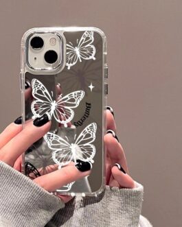 iPhone White Butterflies Mirror Hybrid Silicone Case