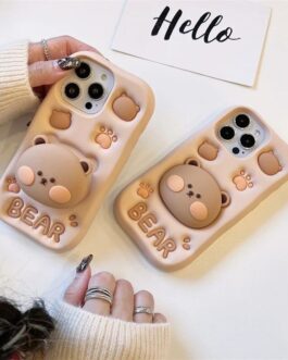Cute Teddy Holder Stand Rubber Silicone Case For iPhone 13 & iPhone 14