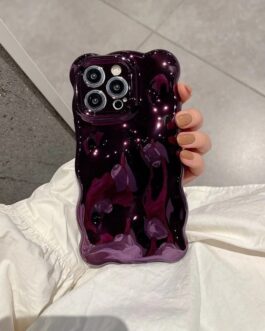 Dark Purple Glossy Wavy Textured Case For iPhone 14