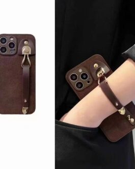 Dark Brown Strap Bracelet Leather Case For iPhone 14