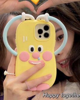 Cute Yellow Movable Hands Rubber Silicone Case For iPhone 13 & iPhone 14