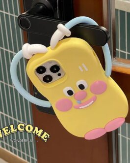 Cute Yellow Movable Hands Rubber Silicone Case For iPhone 13 & iPhone 14