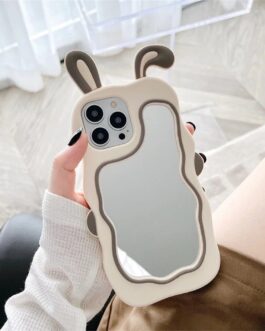 3D Rabbit Makeup Mirror iPhone Soft Silicone Rubber Case