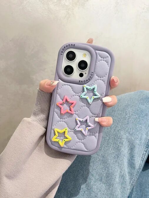 Candy Purple Colorful Stars Leather Soft Silicone Rubber iPhone Case
