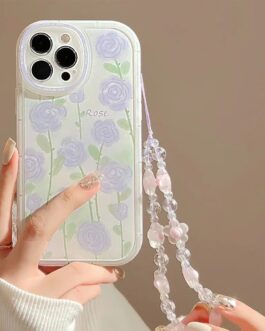 Purple Floral Flowers Lanyard Transparent iPhone Soft Case