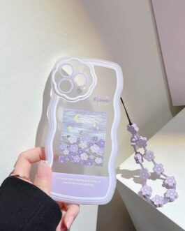 Purple Scenary Lanyard Transparent iPhone Soft Case