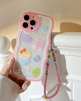 Pink Cartoon Lanyard Transparent iPhone Soft Case
