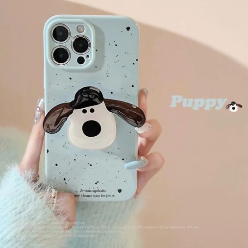 Candy Blue Cute Dog Holder iPhone Soft Silicone Case