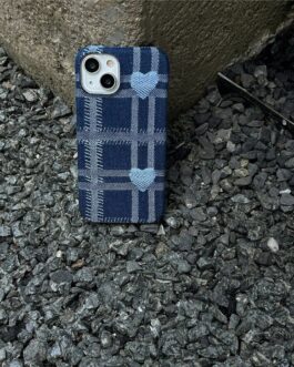Denim Blue Love Heart iPhone Fabric Soft Case