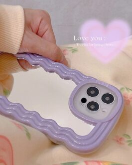 Wavy Purple Mirror Stand Case For iPhone 14