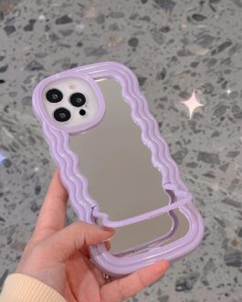 Wavy Purple Mirror Stand Case For iPhone 14