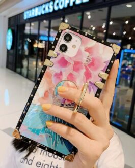 Square Ring Floral Glossy Soft Silicone Case For iPhone 13 Pro Max / iPhone 12 Pro Max