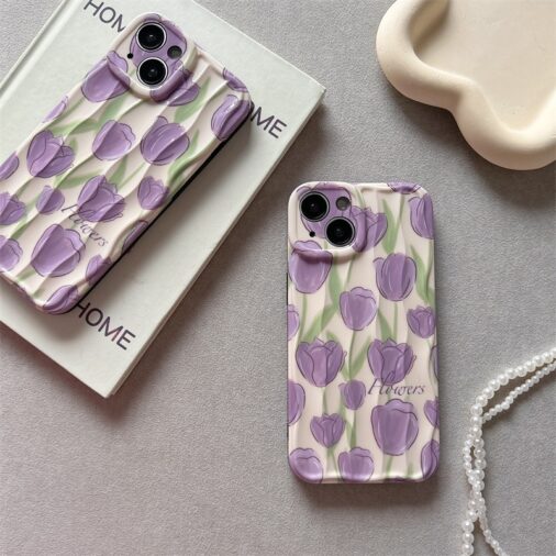 Purple Flowers Textured Soft Silicone iPhone Case