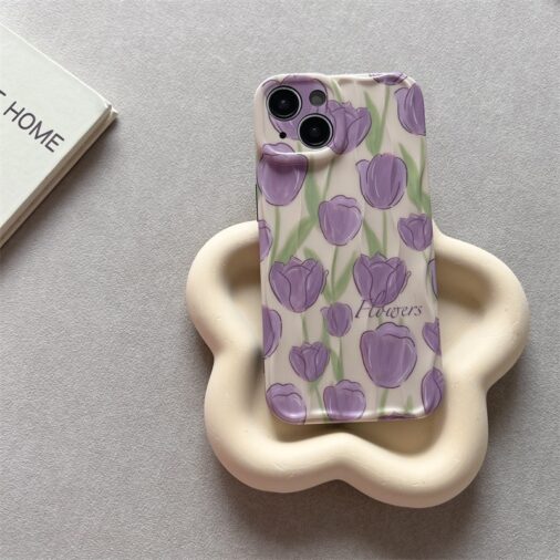 Purple Flowers Textured Soft Silicone iPhone Case