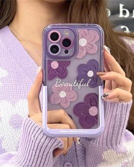 Floral Purple Holder Stand Semi-Transparent iPhone Case