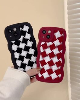 B/W Checks Painted Soft Silicone Rubber iPhone Case