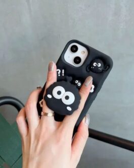 Black 3D Attached 2 in 1 Holder iPhone Rubber Silicone Case