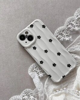 Black Flowers on White Textured Soft Silicone iPhone Case