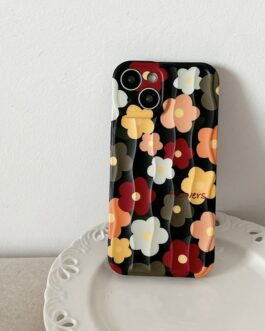 Black With Colorful Flowers Textured Soft Silicone iPhone Case