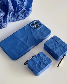 Solid Blue Textured Matching Airpod Soft Silicone iPhone Case