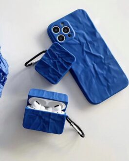 Solid Blue Textured Matching Airpod Soft Silicone iPhone Case
