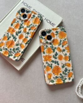 Orange Green Leaves Floral Textured Soft Silicone iPhone Case