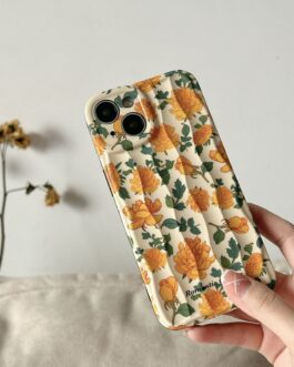 Orange Green Leaves Floral Textured Soft Silicone iPhone Case