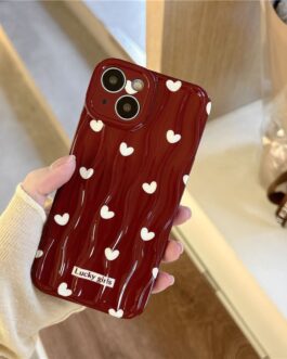 Maroon With White Hearts Textured Soft Silicone iPhone Case