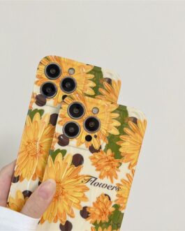 Orange Big Floral Flowers Textured Soft Silicone iPhone Case