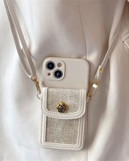 Luxury Fabric Wallet Crossbody Black White iPhone Soft Silicone Case