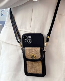 Luxury Fabric Wallet Crossbody Black White iPhone Soft Silicone Case
